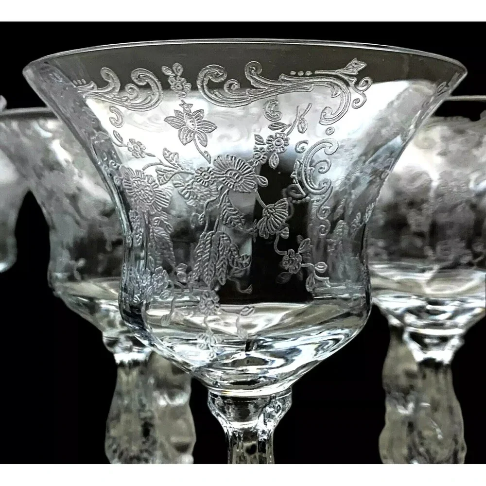 4 Cambridge Chantilly Etch Crystal Elegant Stemware Glasses 3625 Stems 5.75
